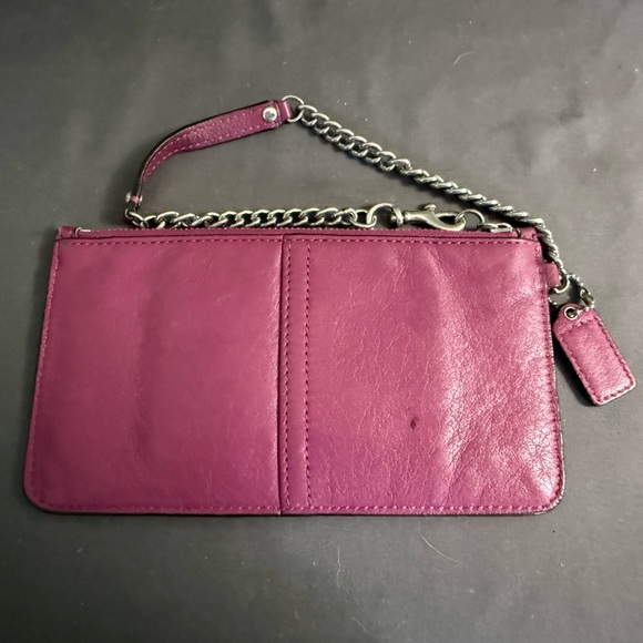 Coach Madison Slim Fuscia Pink Zip Top Leather Chain Wristlet Silver Hardware - Picture 4 of 6